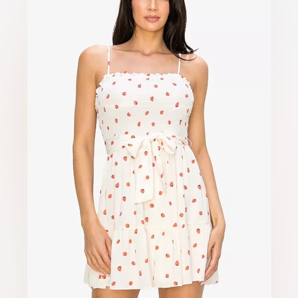 Strawberry Print Sun Dress (size medium, off-white) 🍓